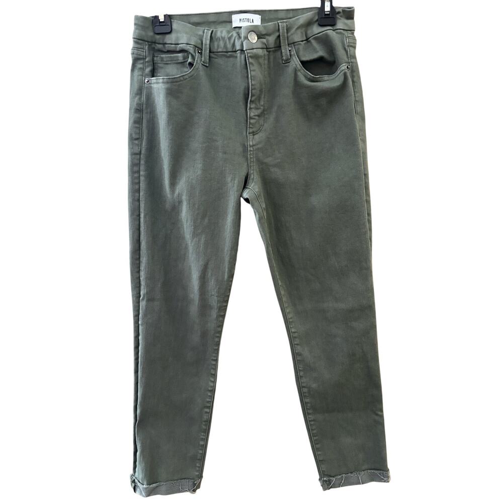 Pistola Sz 30 Olive Green Jeans Skinny Ankle Cuffed Raw Hem Leg Stretch Preppy